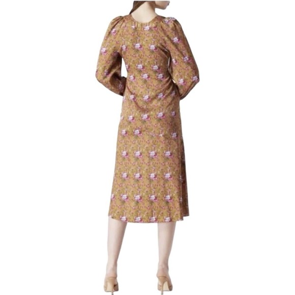 LoveShackFancy Floral Kinnear Satin V-neck Midi Ruby Goldmine Dress Size 00 - Picture 2 of 11